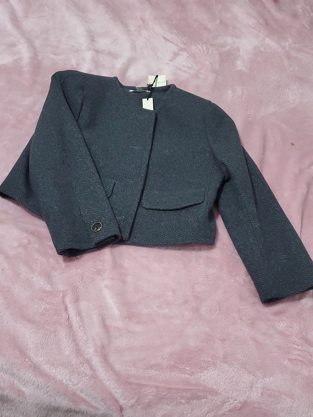 Cropped Textured Women's Jacket in Dark Gray
